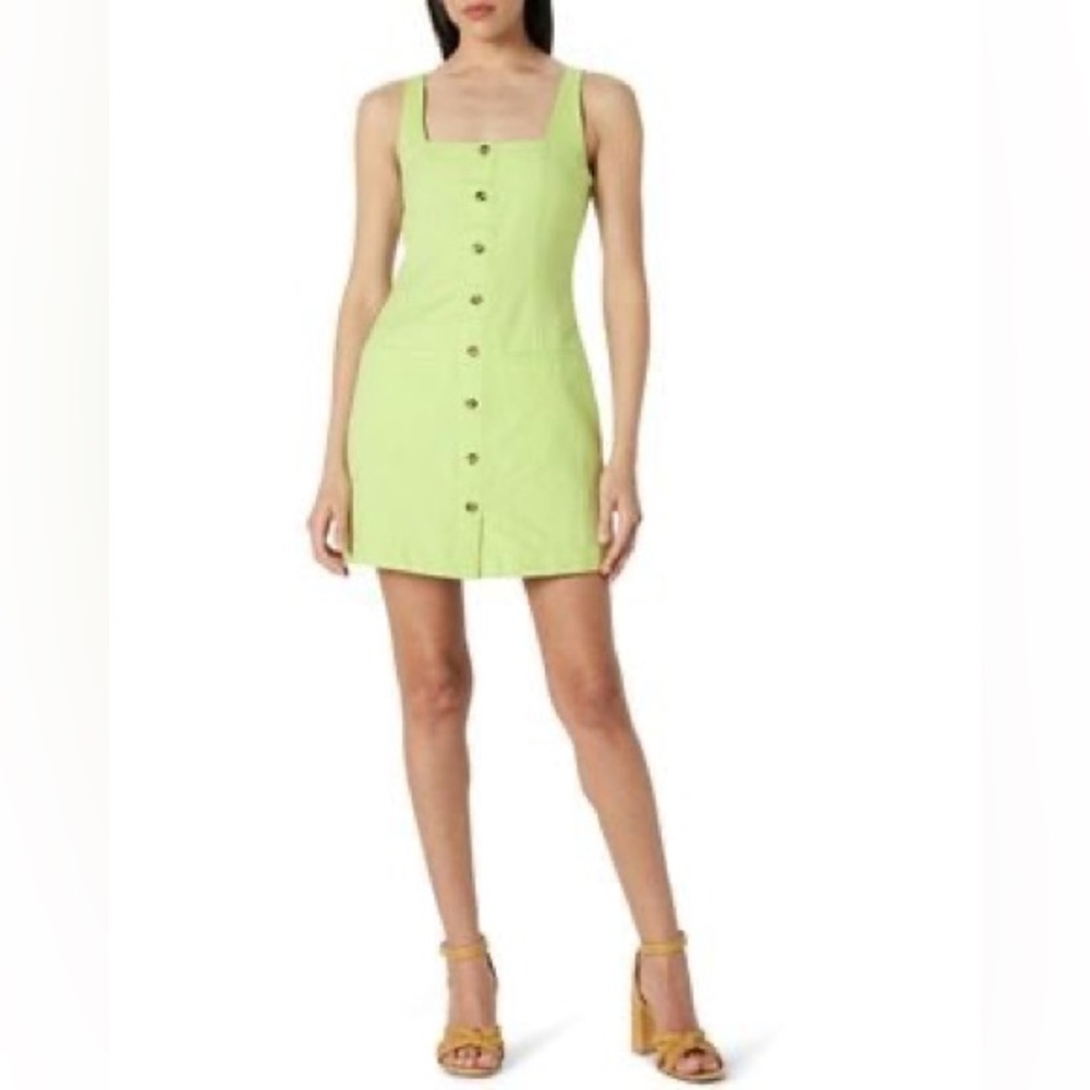 The Drop Chic Lime Button-Down Amira Linen Mini Dress